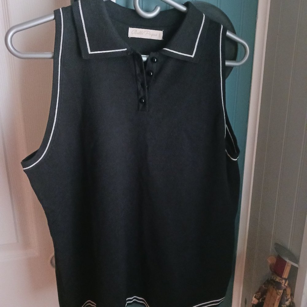 Bell Poque Sleeveless Summer Sweater Top w/ Collar